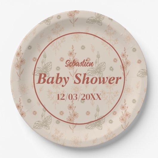 Wildflower Boho Baby shower Papier Bord Floral Rus (Voorkant)