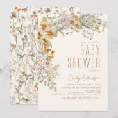 Wildflower Boho Baby shower Terracotta Modern Kaart (Voorkant / Achterkant)