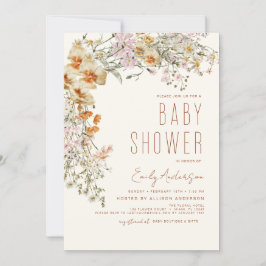 Wildflower Boho Baby shower Terracotta Modern Kaart