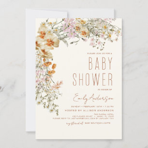 Wildflower Boho Baby shower Terracotta Modern Kaart