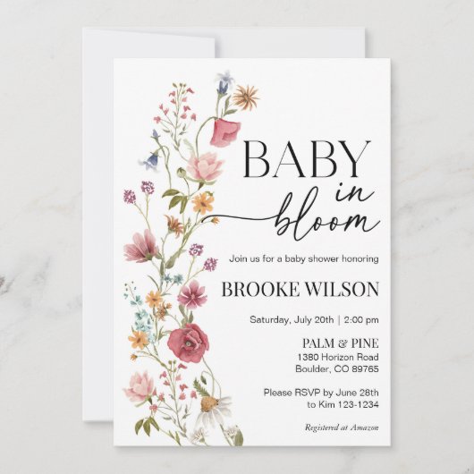 Wildflower Boho Baby shower Uitnodiging (Voorkant)