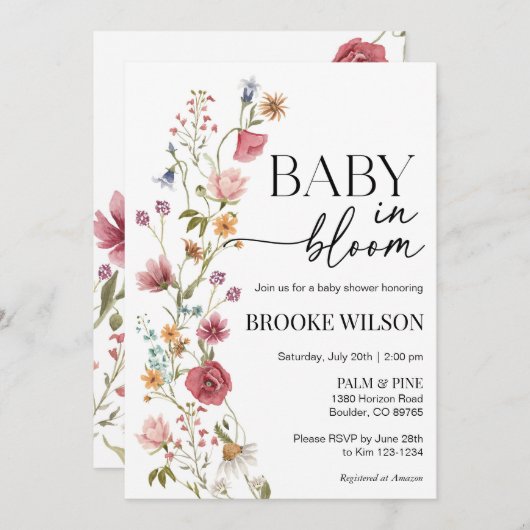 Wildflower Boho Baby shower Uitnodiging (Voorkant / Achterkant)