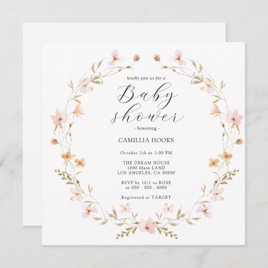 Wildflower Boho Baby shower Uitnodiging (Voorkant / Achterkant)