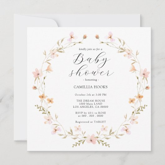 Wildflower Boho Baby shower Uitnodiging (Voorkant)