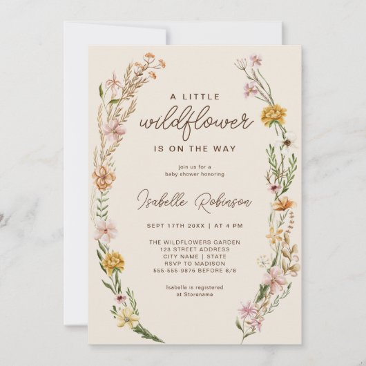 Wildflower Boho Baby shower Uitnodiging (Voorkant)