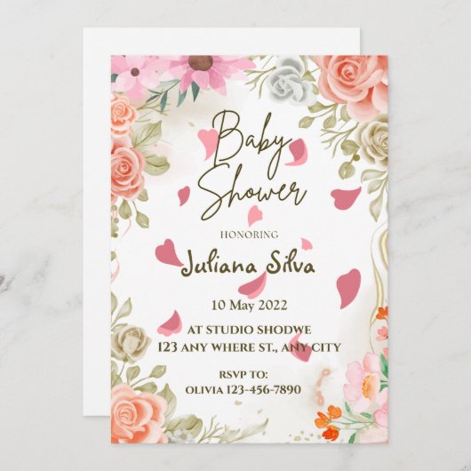 Wildflower Boho Baby shower Uitnodiging (Voorkant / Achterkant)