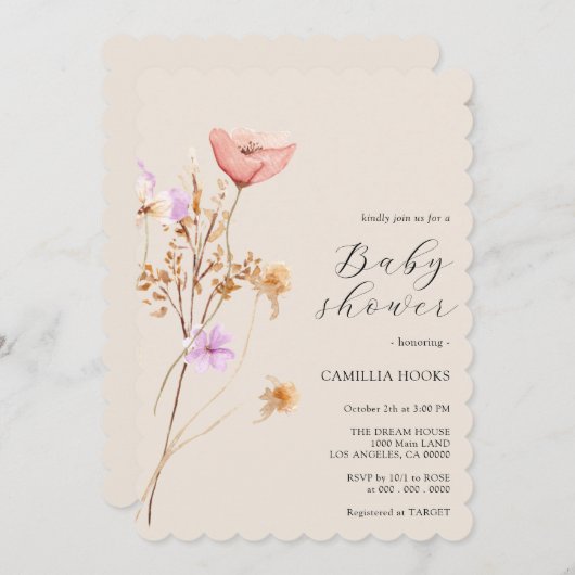 Wildflower Boho Baby shower Uitnodiging (Voorkant / Achterkant)