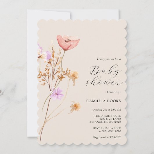 Wildflower Boho Baby shower Uitnodiging (Voorkant)
