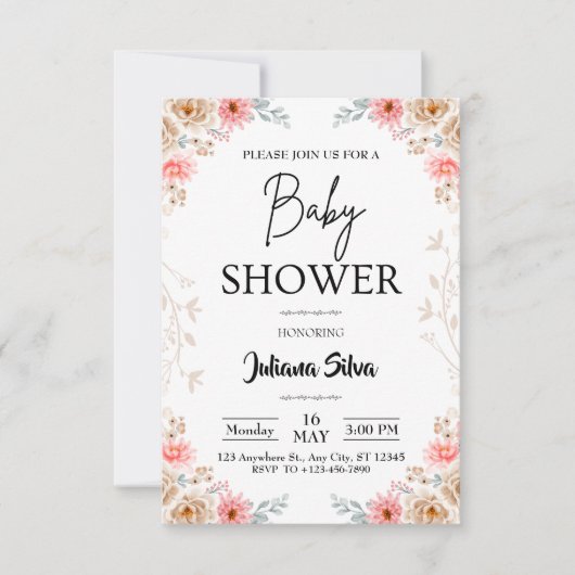 Wildflower Boho Baby shower Uitnodiging (Voorkant)