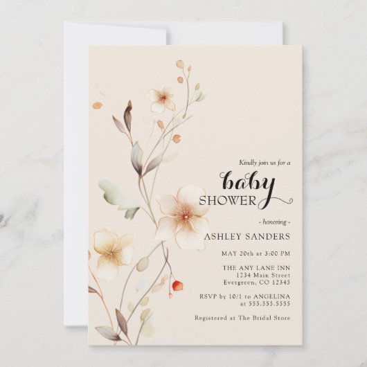 Wildflower Boho Baby shower Uitnodiging (Voorkant)