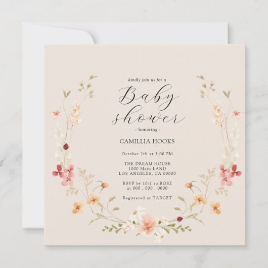 Wildflower Boho Baby shower Uitnodiging (Voorkant)