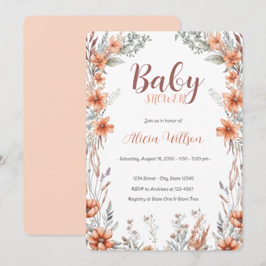 Wildflower Boho Baby shower Uitnodiging (Voorkant / Achterkant)