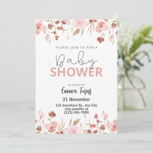 Wildflower Boho Baby shower Uitnodiging (Staand voorkant)