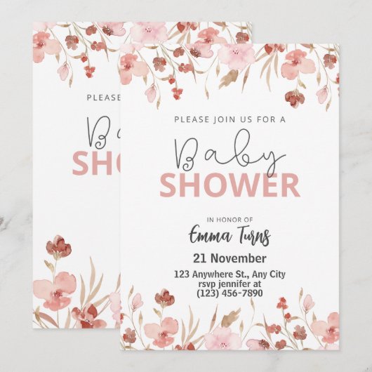 Wildflower Boho Baby shower Uitnodiging (Voorkant / Achterkant)