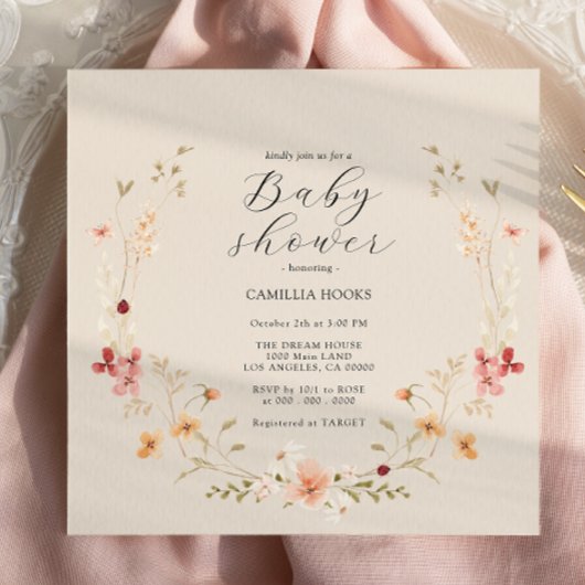 Wildflower Boho Baby shower Uitnodiging