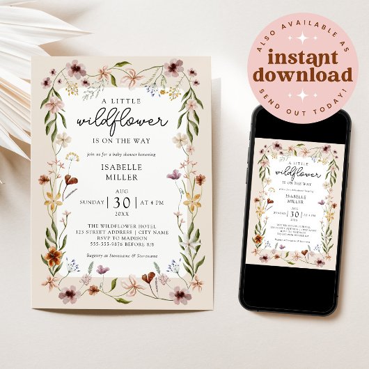 Wildflower Boho Baby shower Uitnodiging