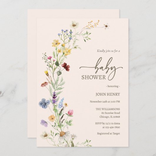 Wildflower Boho Baby shower Uitnodiging (Voorkant / Achterkant)