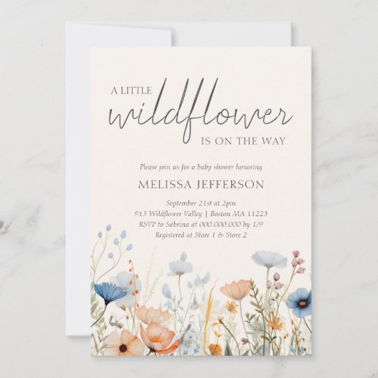 Wildflower Boho Baby shower Uitnodiging (Voorkant)