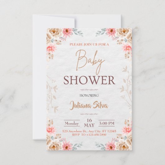 Wildflower Boho Baby shower Uitnodiging (Voorkant)