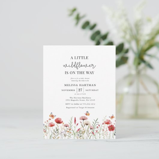 Wildflower Boho Baby shower Uitnodiging (Staand voorkant)