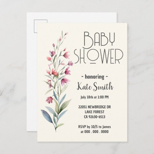 Wildflower Boho Baby shower Uitnodiging Briefkaart (Voorkant / Achterkant)