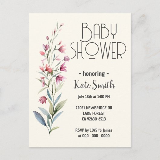 Wildflower Boho Baby shower Uitnodiging Briefkaart (Voorkant)