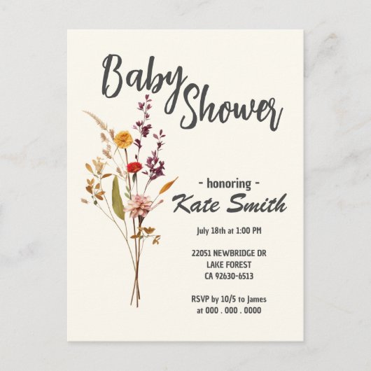 Wildflower Boho Baby shower Uitnodiging Briefkaart (Voorkant)