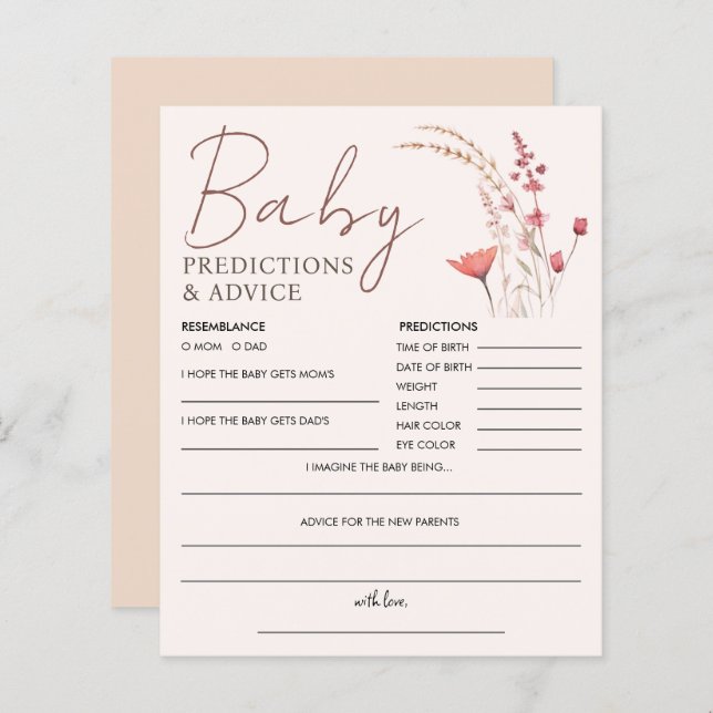 Wildflower Boho Baby shower Voorspelling & Advies (Voorkant / Achterkant)