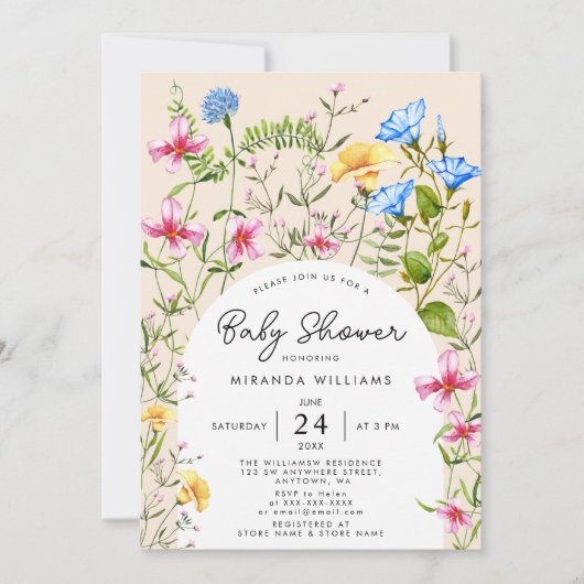 Wildflower Boho Baby shower Waterverf Kaart (Voorkant)