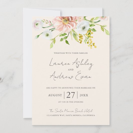Wildflower Boho Beige Botanical Wedding Invitation Kaart (Voorkant)
