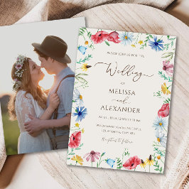 Wildflower boho beige foto Weddenschap Kaart