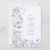 Wildflower Boho Blauw Bruiloft Kaart (Voorkant)