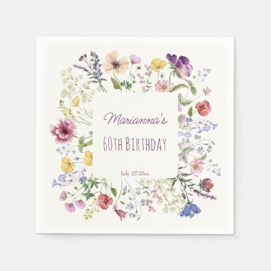 Wildflower boho bloemen paarse verjaardagsfeestje servet (Voorkant)