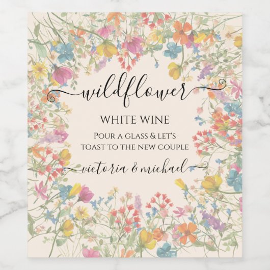 Wildflower Boho Bloementuin Mousserende Wijn Wijn Etiket (Enkel label)