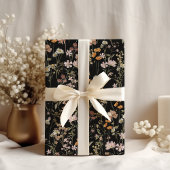 Wildflower Boho Bloom Garden Zwart Cadeaupapier