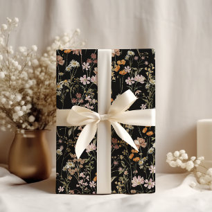 Wildflower Boho Bloom Garden Zwart Cadeaupapier