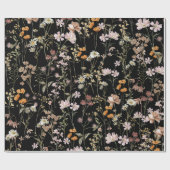 Wildflower Boho Bloom Garden Zwart Cadeaupapier (Vlak)