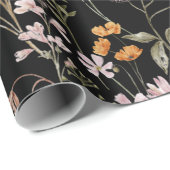 Wildflower Boho Bloom Garden Zwart Cadeaupapier (Rol Hoek)