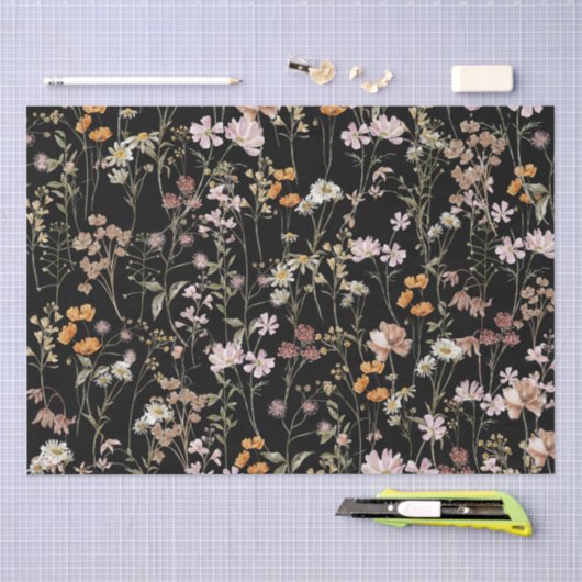 Wildflower Boho Bloom Garden Zwart Tissuepapier (Craft)