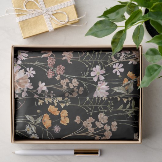 Wildflower Boho Bloom Garden Zwart Tissuepapier (Geschenk)
