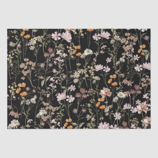 Wildflower Boho Bloom Garden Zwart Tissuepapier (Voorkant)