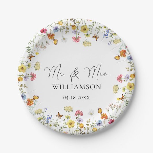 Wildflower Boho Botanical Mr. & Mrs Wedding Papieren Bordje (Voorkant)