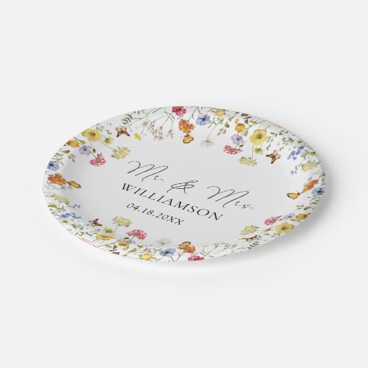Wildflower Boho Botanical Mr. & Mrs Wedding Papieren Bordje (Gekanteld)
