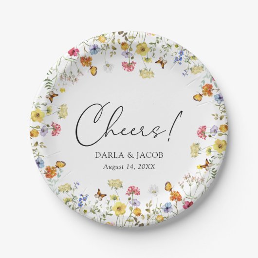 Wildflower Boho Botanische Cheers Wedding Shower Papieren Bordje (Voorkant)