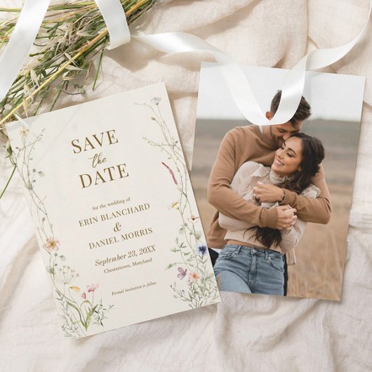 Wildflower Boho | Botanische foto Bewaar de datum Save The Date