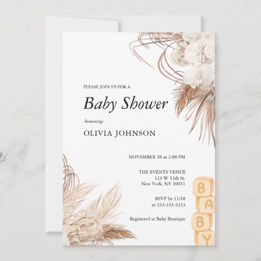 Wildflower Boho Brown Genderneutraal Baby shower Kaart (Voorkant)