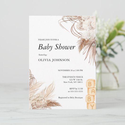 Wildflower Boho Brown Genderneutraal Baby shower Kaart (Staand voorkant)