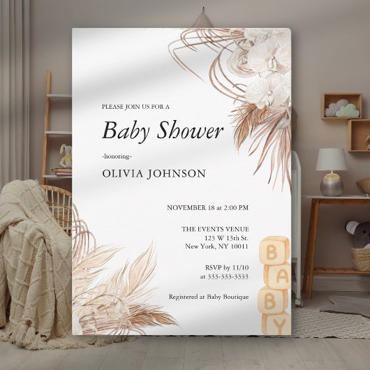 Wildflower Boho Brown Genderneutraal Baby shower Kaart