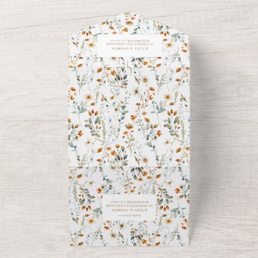 Wildflower boho bruiloft alles in één all in one uitnodiging (Buitenkant)