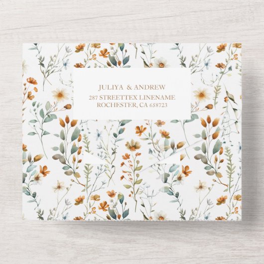 Wildflower boho bruiloft alles in één all in one uitnodiging (Achterkant)